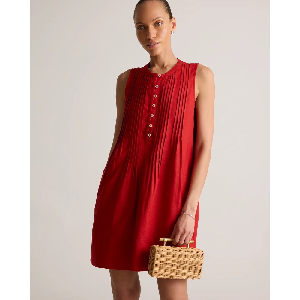 Quince NEW Swing Dress Chili Red 100% European Linen Pintuck summer resort XL - Picture 10 of 10